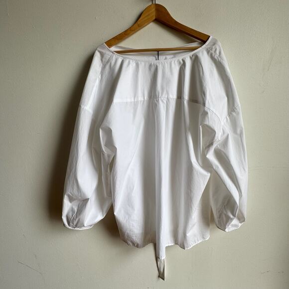 NWT BANANA REPUBLIC Reversible Cotton Poplin Cowl-neck Tie-waist Top White - Picture 3 of 10